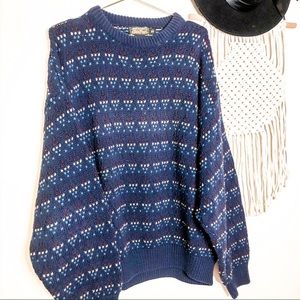 Vintage Oversize Crew Neck Blue Knit Sweat…